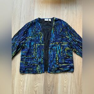 Chico's Sz2 Blue/Green Purple All Pieced Mesh Art-to-Wear Jacket Blazer Funky